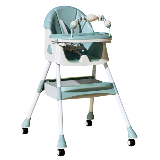 Silla de Comer Bebé Plegable con Ruedas Aqua — 6 a 36 meses