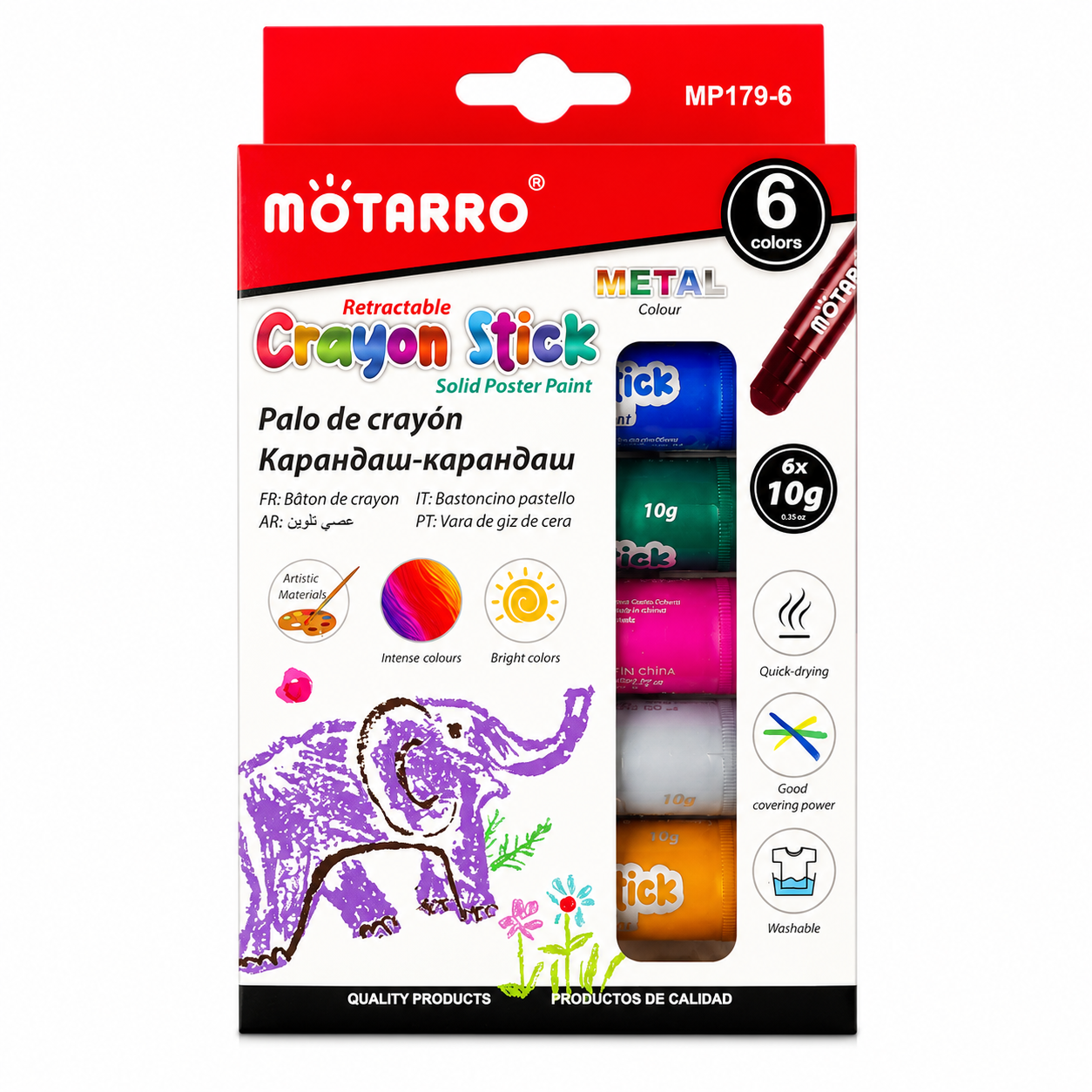 Lápices de Témpera Sólida Retráctiles Metálicos – Set de 6 Colores