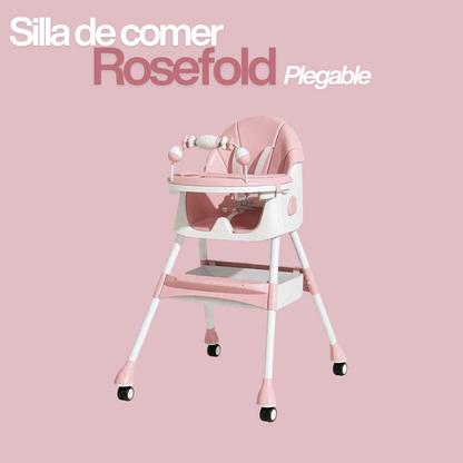 Silla de Comer Bebé Plegable con Ruedas Rosada — 6 a 36 meses