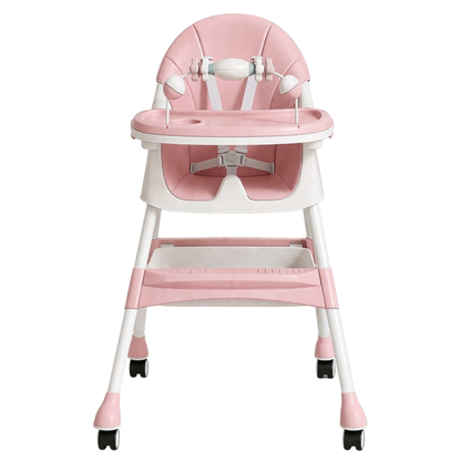 Silla de Comer Bebé Plegable con Ruedas Rosada — 6 a 36 meses
