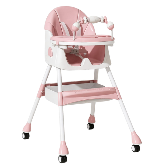 Silla de Comer Bebé Plegable con Ruedas Rosada — 6 a 36 meses