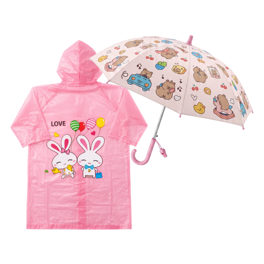 Capa Lluvia Niña Impermeable Conejo + Paraguas Capibara — 3 a 6 años