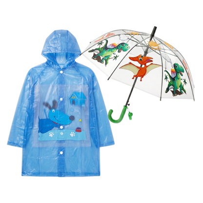 Capa Lluvia Niño Impermeable Perrito + Paraguas Dinosaurio — 3 a 6 años