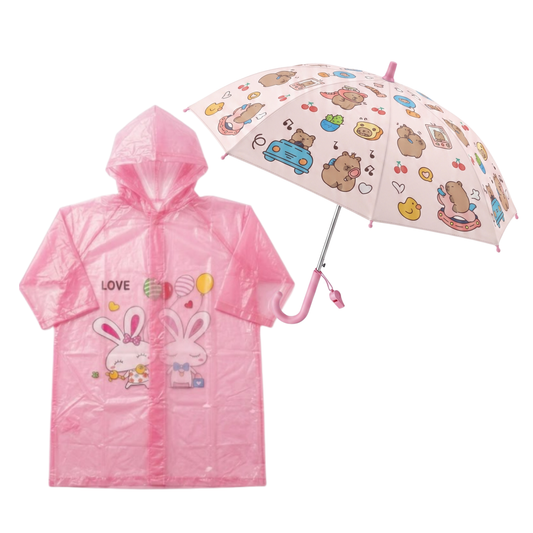 Capa Lluvia Niña Impermeable Conejo + Paraguas Capibara — 3 a 6 años
