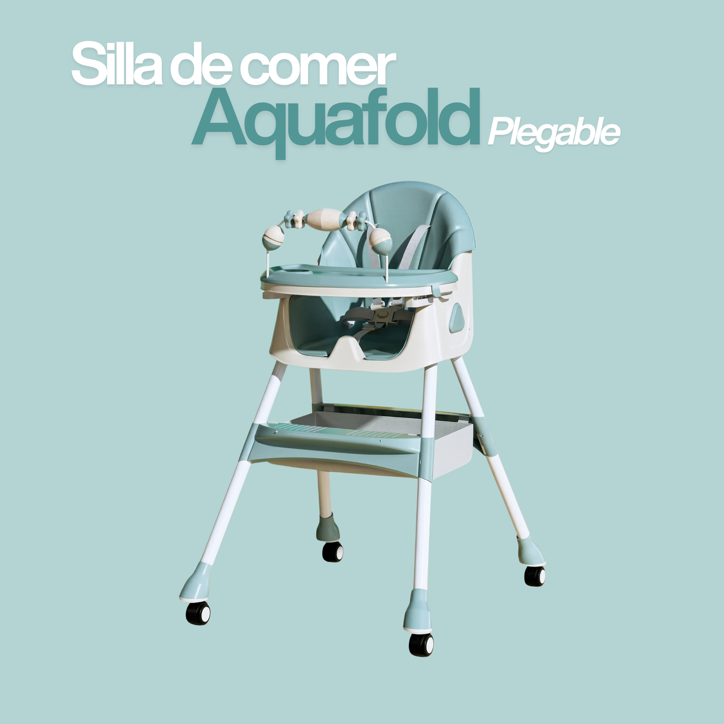 Silla de Comer Bebé Plegable con Ruedas Aqua — 6 a 36 meses