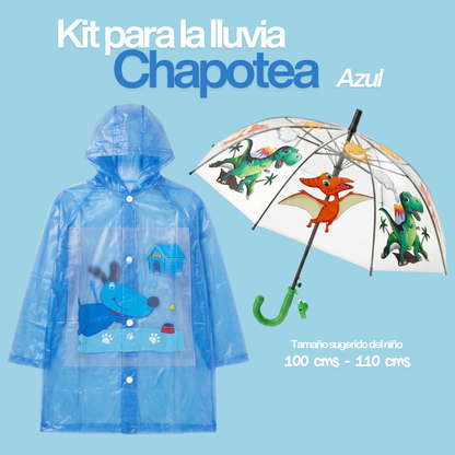 Capa Lluvia Niño Impermeable Perrito + Paraguas Dinosaurio — 3 a 6 años
