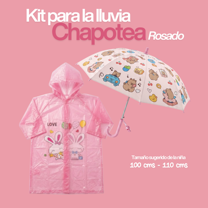 Capa Lluvia Niña Impermeable Conejo + Paraguas Capibara — 3 a 6 años