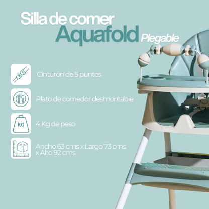 Silla de Comer Bebé Plegable con Ruedas Aqua — 6 a 36 meses