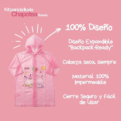 Capa Lluvia Niña Impermeable Conejo + Paraguas Capibara — 3 a 6 años