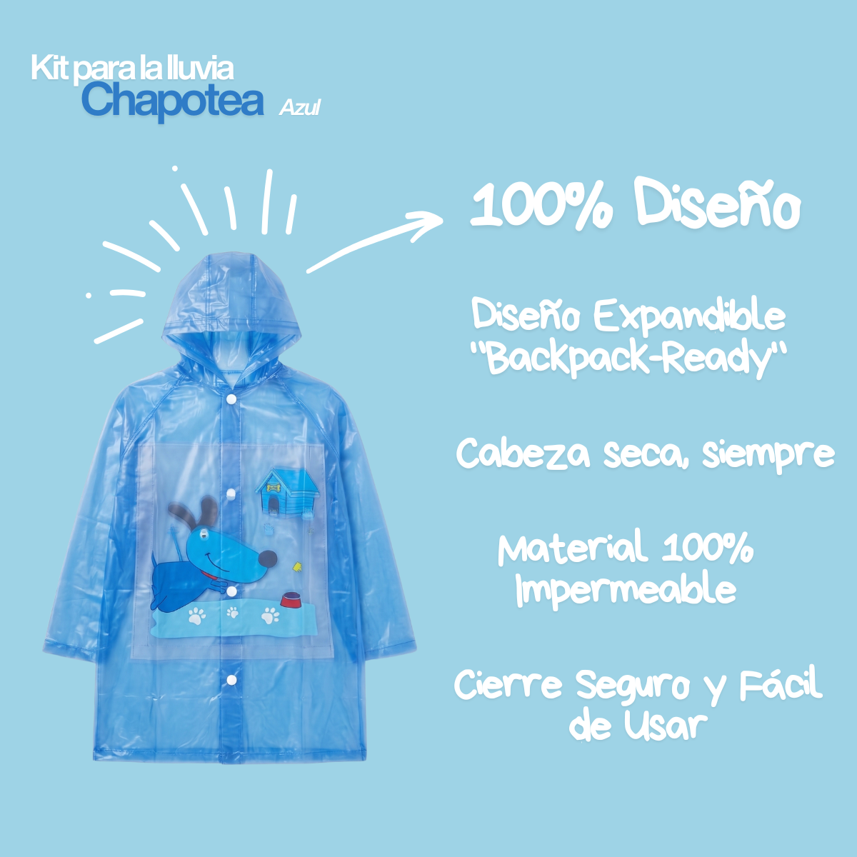 Capa Lluvia Niño Impermeable Perrito + Paraguas Dinosaurio — 3 a 6 años