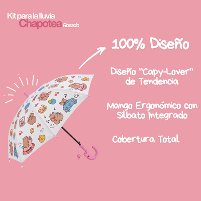 Capa Lluvia Niña Impermeable Conejo + Paraguas Capibara — 3 a 6 años