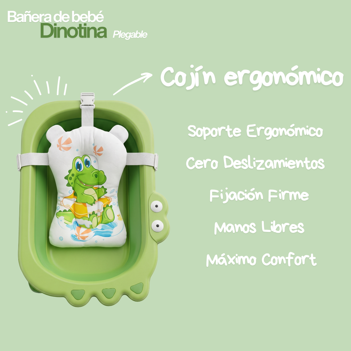 Tina de Baño Bebé Plegable Compacta y Segura — 0 a 36 meses