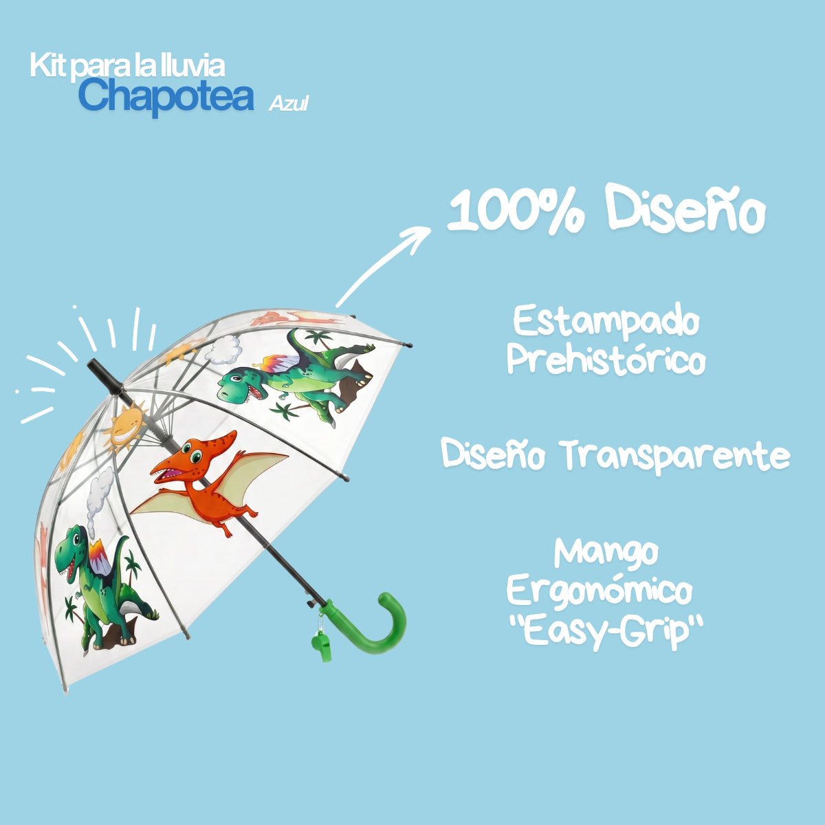 Capa Lluvia Niño Impermeable Perrito + Paraguas Dinosaurio — 3 a 6 años